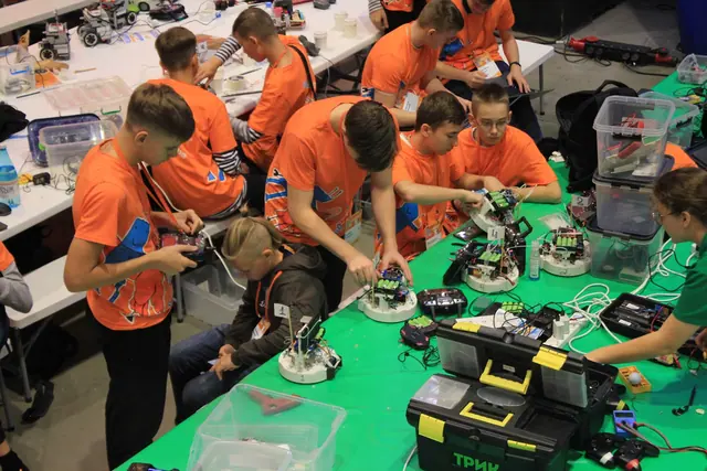 Team area: final robot tuning before the start